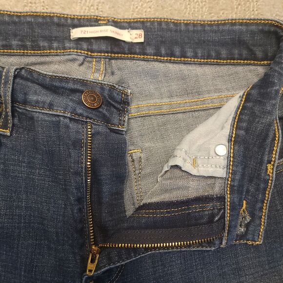 Levi’s 721 High Rise Skinny Jeans Womens 28x28 (Fits 28x27) Blue Stretch Denim - Picture 4 of 12